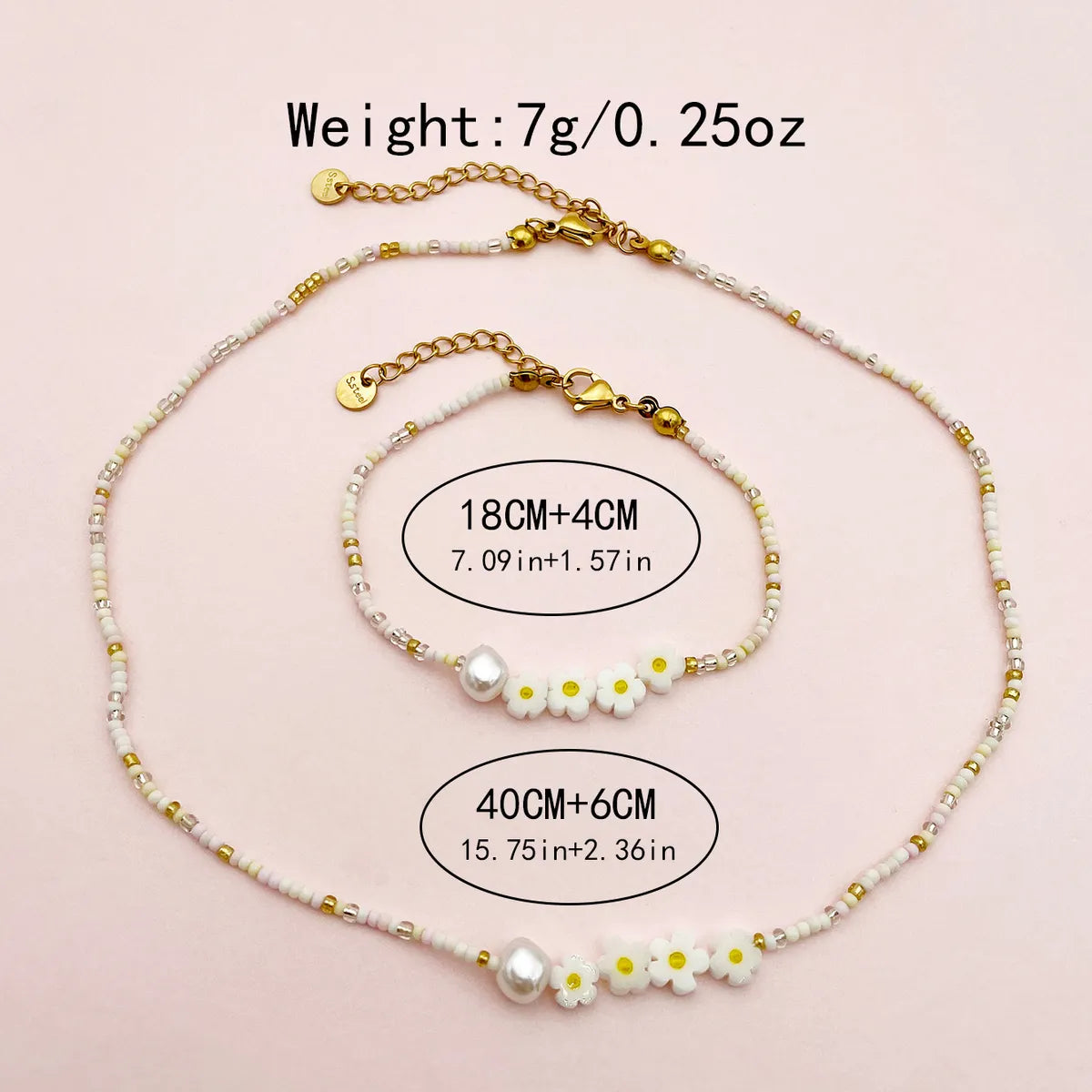 Sweet Pastoral Flower Gold Plated Crystal Pearl Beads 304 Stainless Steel Beaded Wholesale Bracelets Necklace