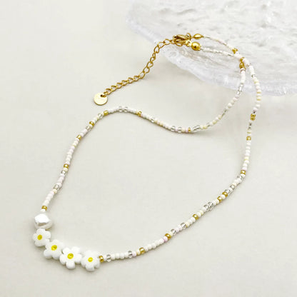 Sweet Pastoral Flower Gold Plated Crystal Pearl Beads 304 Stainless Steel Beaded Wholesale Bracelets Necklace