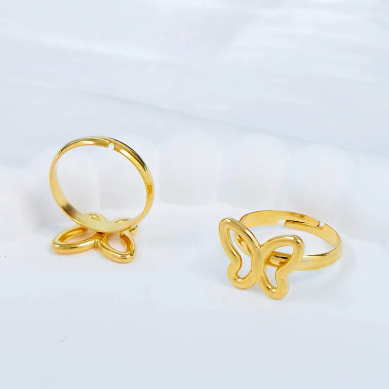 Wholesale Jewelry Sweet Pastoral Square Butterfly 304 Stainless Steel 14K Gold Plated Plating Hollow Out Rings