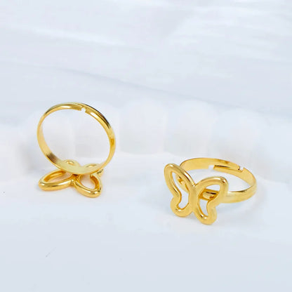 Wholesale Jewelry Sweet Pastoral Square Butterfly 304 Stainless Steel 14K Gold Plated Plating Hollow Out Rings