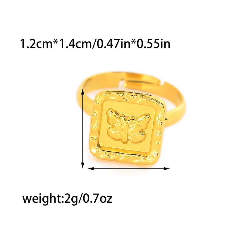 Wholesale Jewelry Sweet Pastoral Square Butterfly 304 Stainless Steel 14K Gold Plated Plating Hollow Out Rings