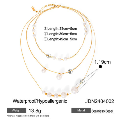 Wholesale Jewelry Sweet Round 304 Stainless Steel Pearl 18K Gold Plated Plating Inlay Layered Necklaces