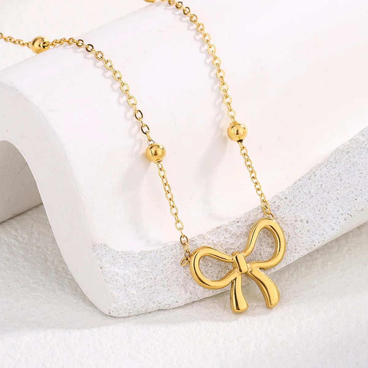 Wholesale Jewelry Sweet Simple Style Bow Knot 304 Stainless Steel 18K Gold Plated Plating Pendant Necklace