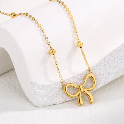 Wholesale Jewelry Sweet Simple Style Bow Knot 304 Stainless Steel 18K Gold Plated Plating Pendant Necklace