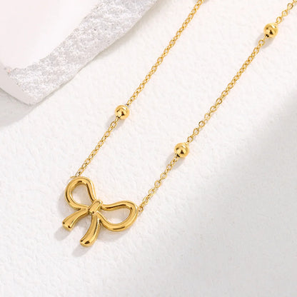 Wholesale Jewelry Sweet Simple Style Bow Knot 304 Stainless Steel 18K Gold Plated Plating Pendant Necklace