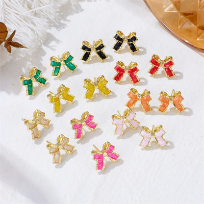 Wholesale Jewelry Sweet Simple Style Bow Knot Alloy Enamel Lacquer Painting Ear Studs