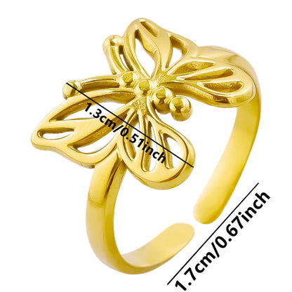 Wholesale Jewelry Sweet Simple Style Butterfly 304 Stainless Steel 18K Gold Plated Polishing Hollow Out Open Rings