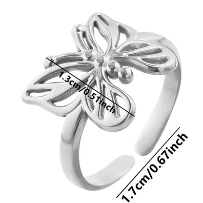 Wholesale Jewelry Sweet Simple Style Butterfly 304 Stainless Steel 18K Gold Plated Polishing Hollow Out Open Rings