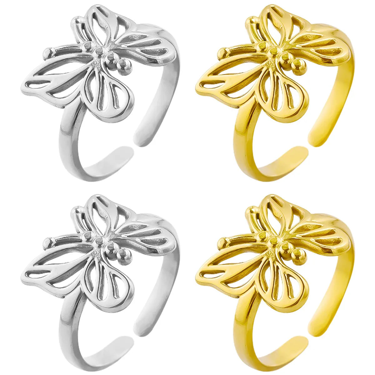 Wholesale Jewelry Sweet Simple Style Butterfly 304 Stainless Steel 18K Gold Plated Polishing Hollow Out Open Rings