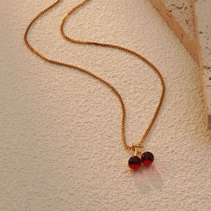 Wholesale Jewelry Sweet Simple Style Cherry 304 Stainless Steel 18K Gold Plated Plating Pendant Necklace