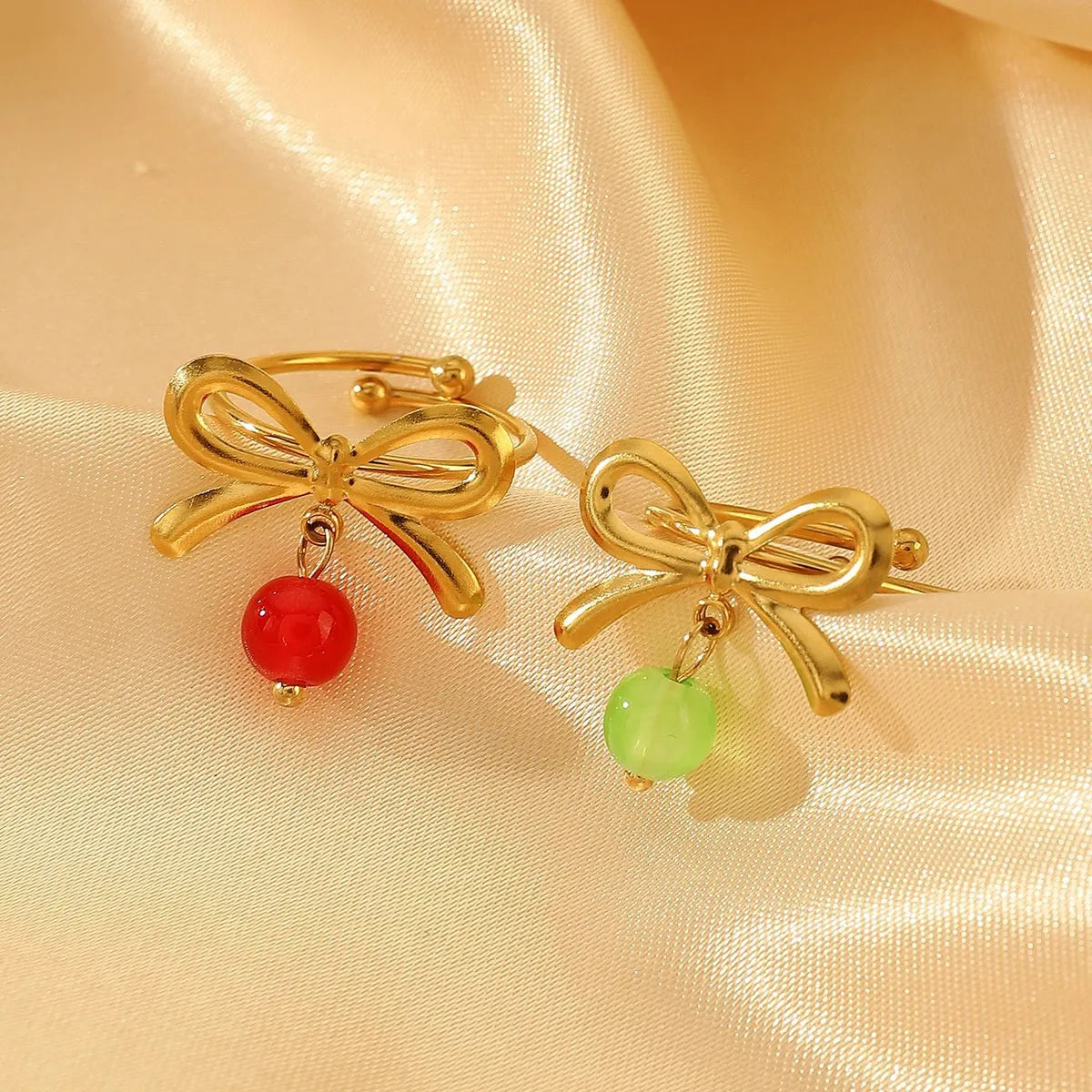 Wholesale Jewelry Sweet Simple Style Cherry Bow Knot 304 Stainless Steel Rings Earrings