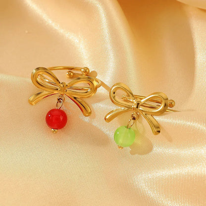 Wholesale Jewelry Sweet Simple Style Cherry Bow Knot 304 Stainless Steel Rings Earrings