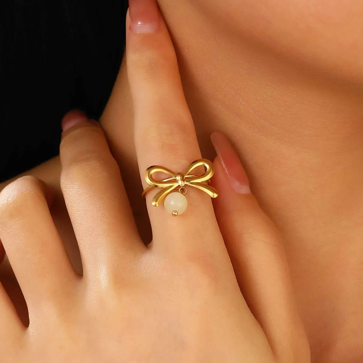 Wholesale Jewelry Sweet Simple Style Cherry Bow Knot 304 Stainless Steel Rings Earrings