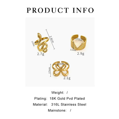 Wholesale Jewelry Sweet Simple Style Classic Style Snake Butterfly 316L Stainless Steel  18K Gold Plated Irregular Open Rings