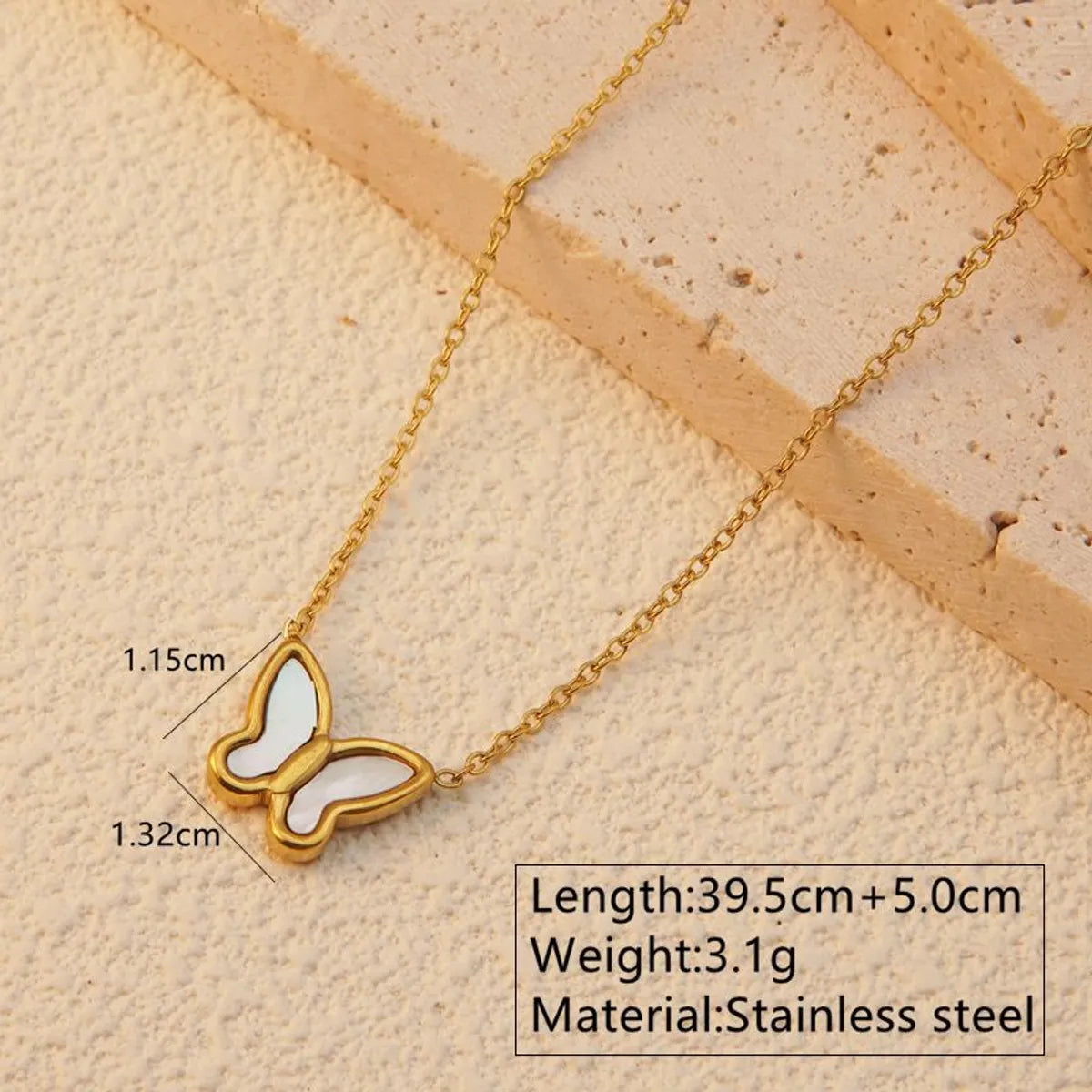 Wholesale Jewelry Sweet Simple Style Commute Butterfly 304 Stainless Steel Shell 18K Gold Plated Plating Inlay Ear Studs Necklace Jewelry Set