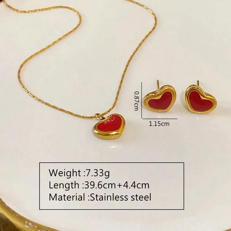 Wholesale Jewelry Sweet Simple Style Commute Heart Shape 304 Stainless Steel 18K Gold Plated Plating Jewelry Set