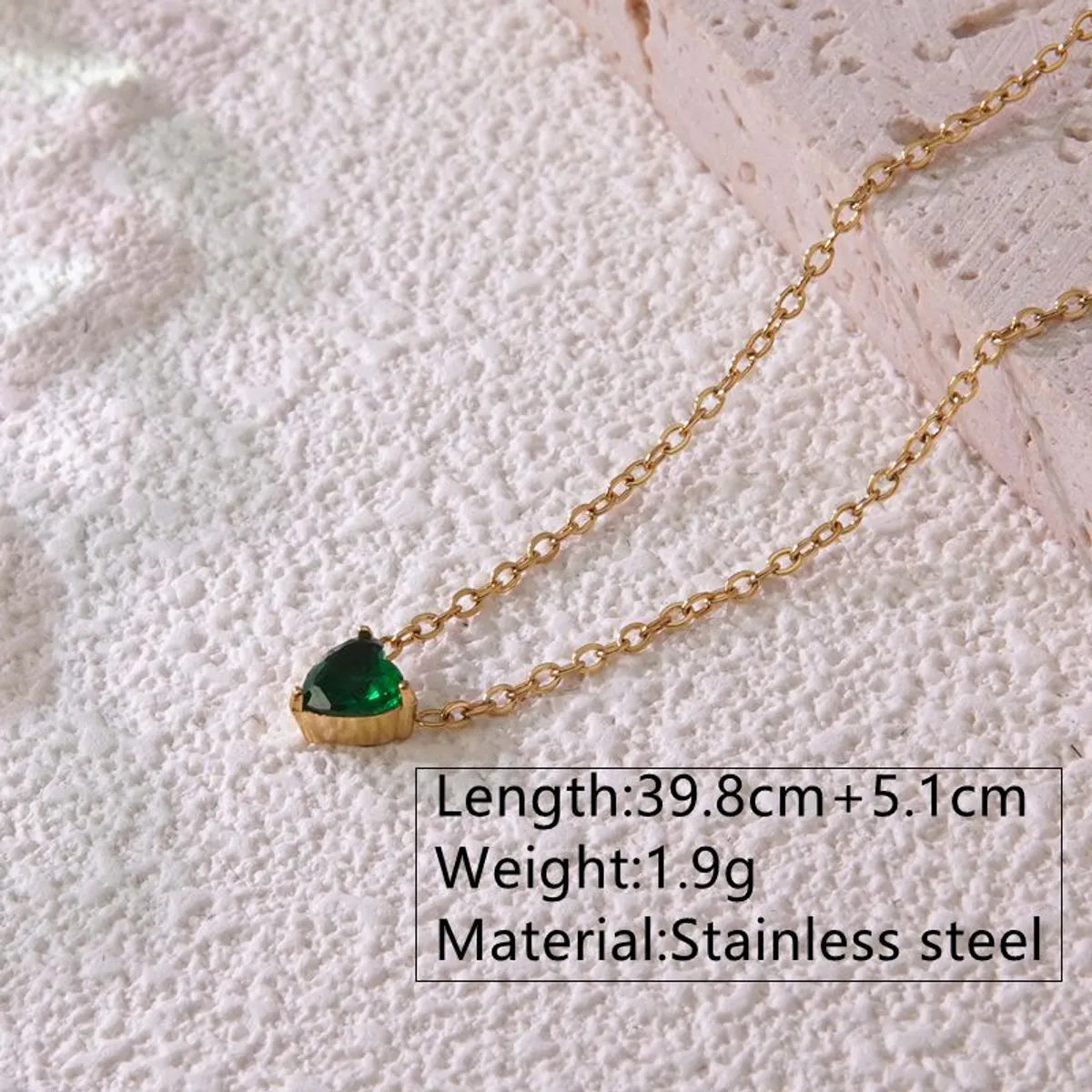 Wholesale Jewelry Sweet Simple Style Commute Heart Shape 304 Stainless Steel Rhinestones Birthstone 18K Gold Plated Inlay Necklace