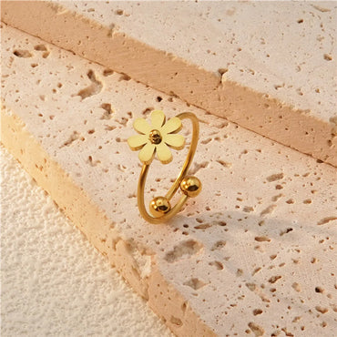 Wholesale Jewelry Sweet Simple Style Flower 304 Stainless Steel 18K Gold Plated Plating Open Rings