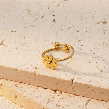 Wholesale Jewelry Sweet Simple Style Flower 304 Stainless Steel 18K Gold Plated Plating Open Rings