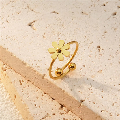 Wholesale Jewelry Sweet Simple Style Flower 304 Stainless Steel 18K Gold Plated Plating Open Rings