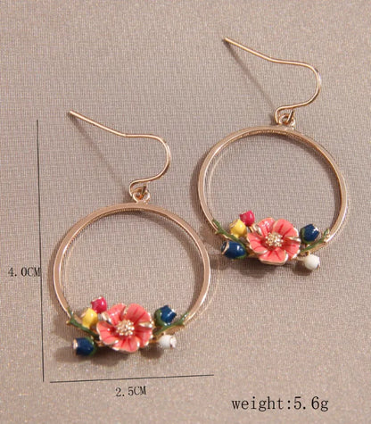 Wholesale Jewelry Sweet Simple Style Flower Alloy Enamel Drop Earrings