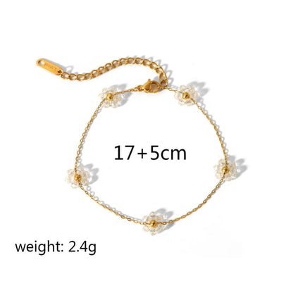 Wholesale Jewelry Sweet Simple Style Flower 304 Stainless Steel 18K Gold Plated Beaded Polishing Bracelets Necklace