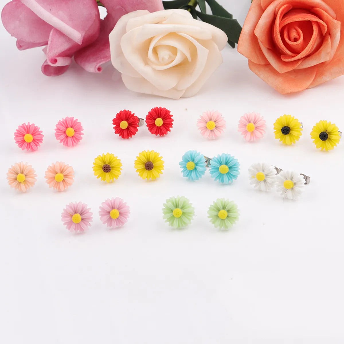 Wholesale Jewelry Sweet Simple Style Flower Stainless Steel Resin Plating Ear Studs