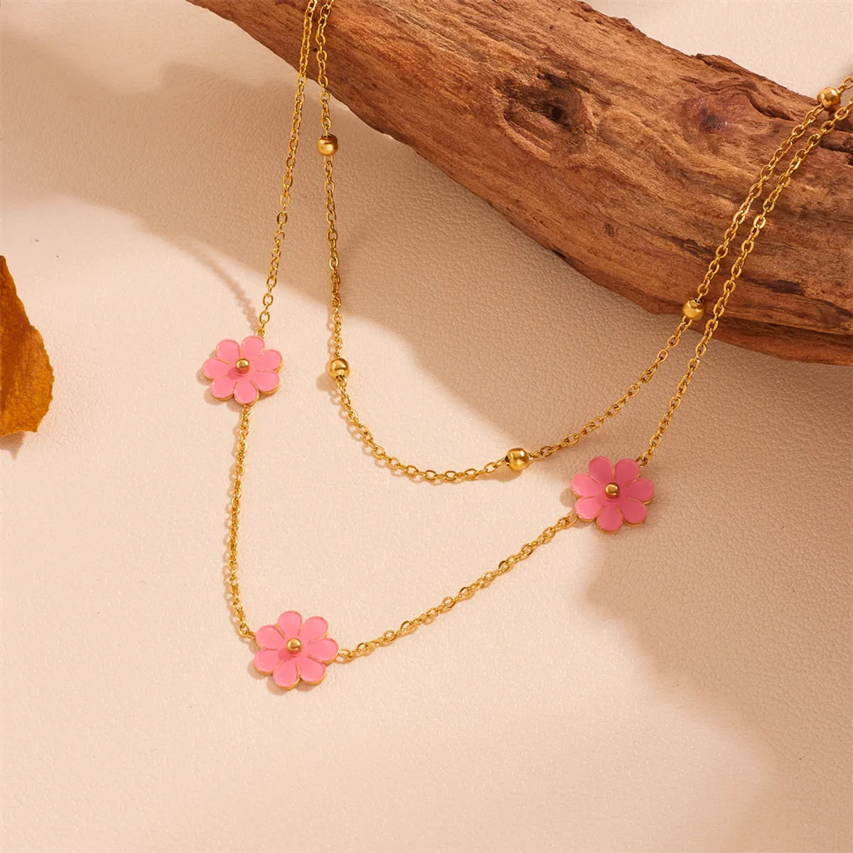 Wholesale Jewelry Sweet Simple Style Flower Titanium Steel Acrylic 18K Gold Plated Inlay Bracelets Earrings Necklace