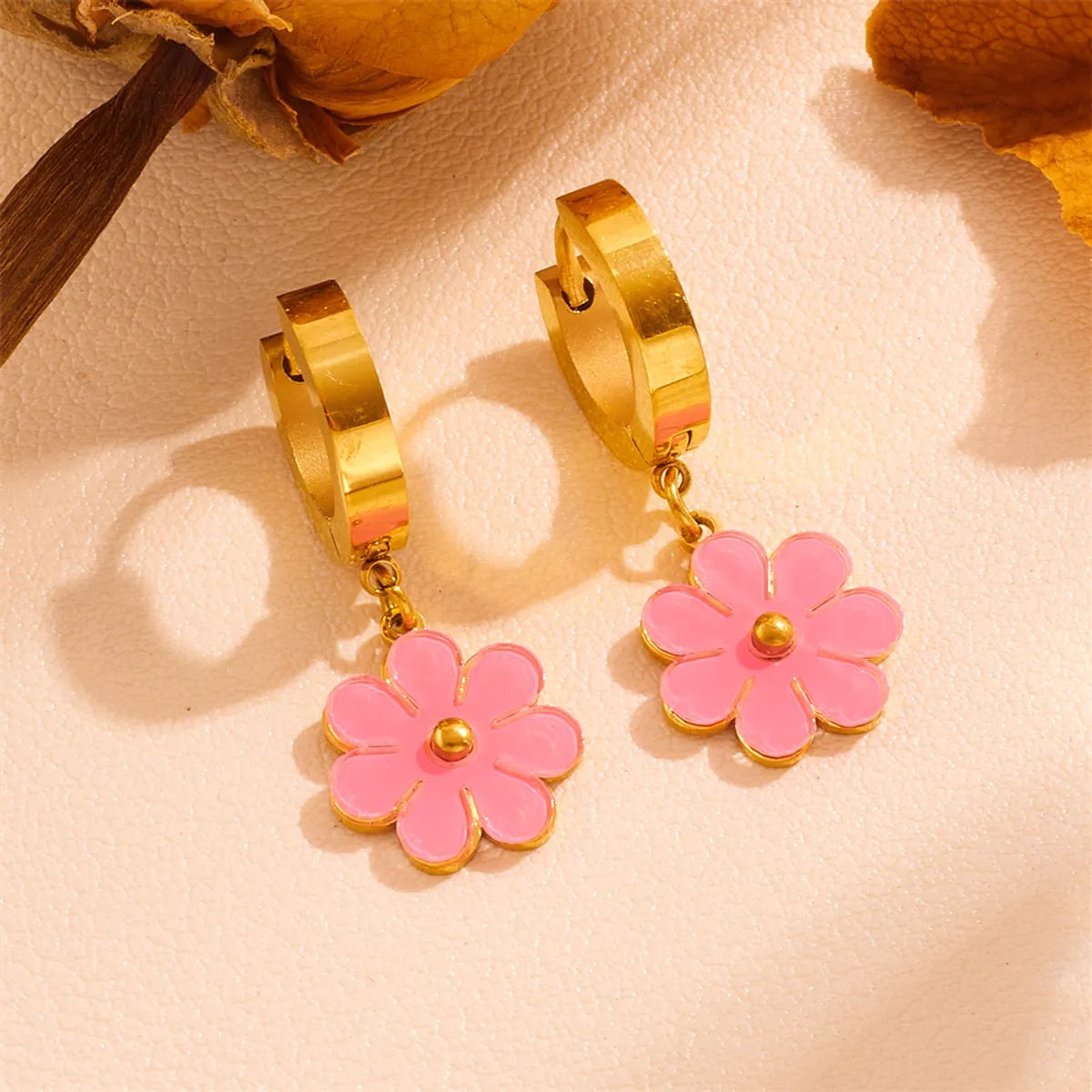 Wholesale Jewelry Sweet Simple Style Flower Titanium Steel Acrylic 18K Gold Plated Inlay Bracelets Earrings Necklace