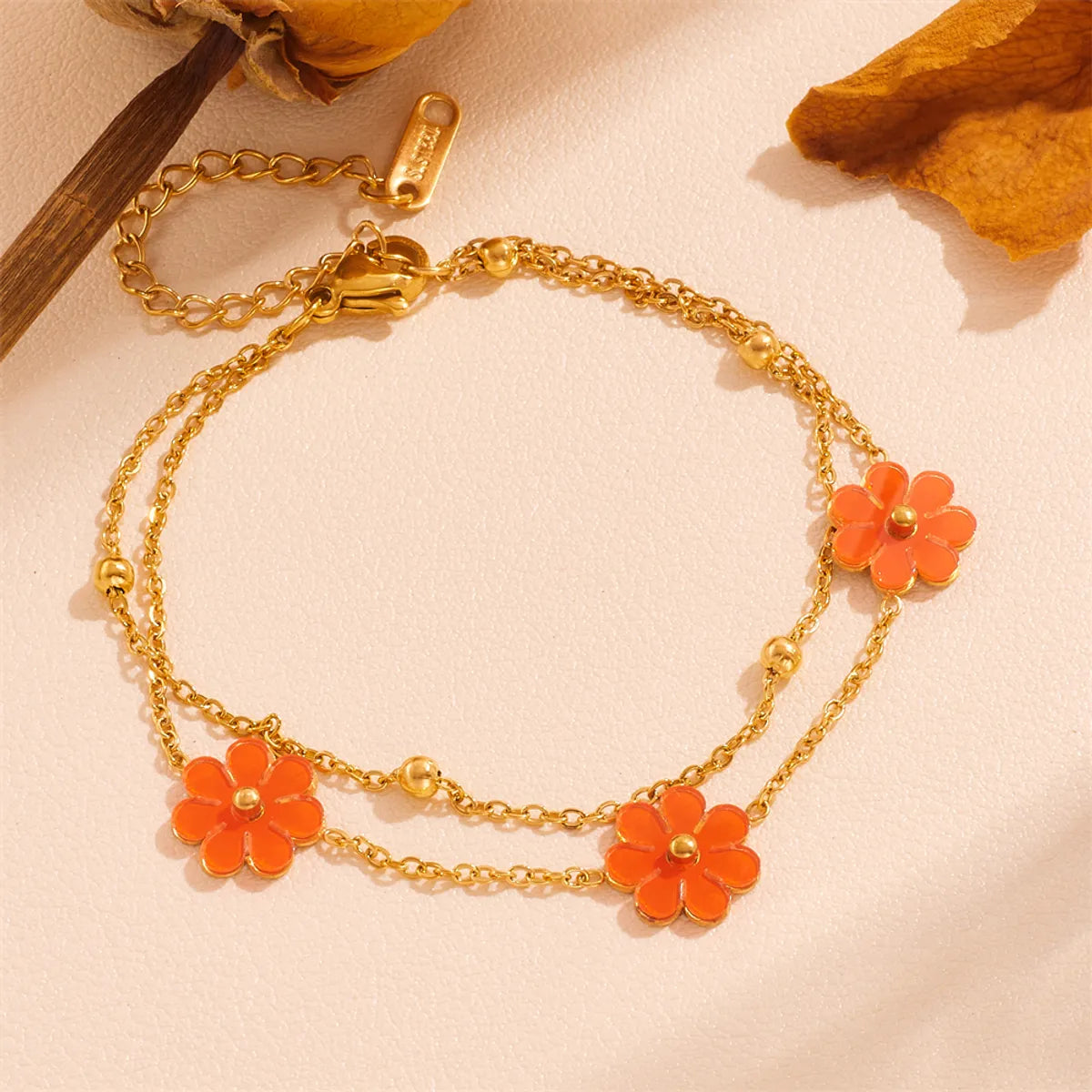 Wholesale Jewelry Sweet Simple Style Flower Titanium Steel Acrylic 18K Gold Plated Inlay Bracelets Earrings Necklace