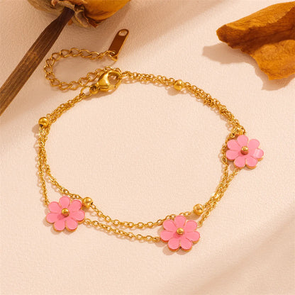 Wholesale Jewelry Sweet Simple Style Flower Titanium Steel Acrylic 18K Gold Plated Inlay Bracelets Earrings Necklace