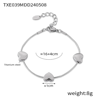 Wholesale Jewelry Sweet Simple Style Heart Shape 304 Stainless Steel 18K Gold Plated Bracelets Necklace