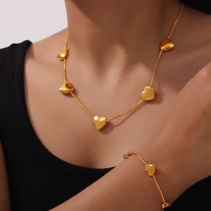 Wholesale Jewelry Sweet Simple Style Heart Shape 304 Stainless Steel 18K Gold Plated Bracelets Necklace