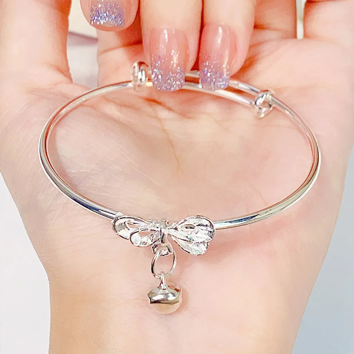 Sweet Simple Style Heart Shape Bow Knot Metal Bowknot Women's Bangle