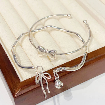 Sweet Simple Style Heart Shape Bow Knot Metal Bowknot Women's Bangle