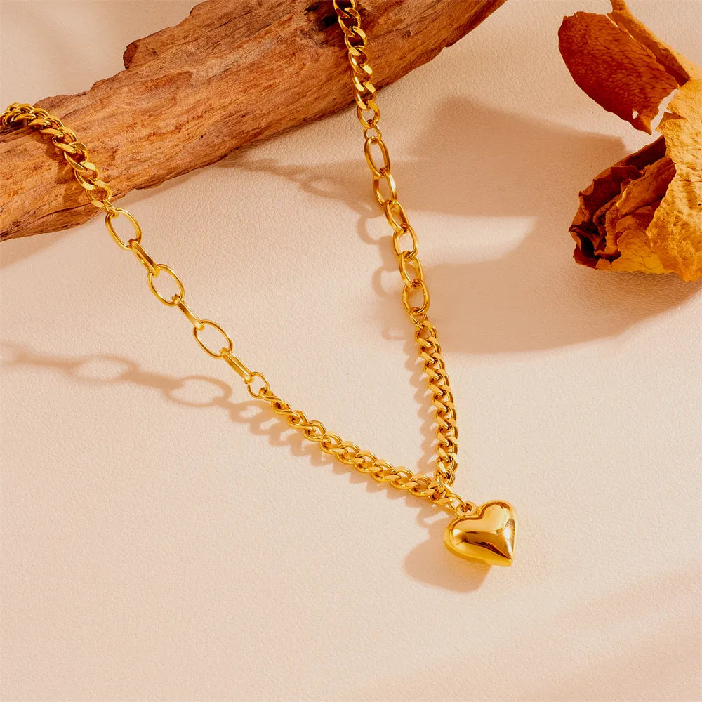 Wholesale Jewelry Sweet Simple Style Heart Shape Titanium Steel 18K Gold Plated Bracelets Necklace Jewelry Set