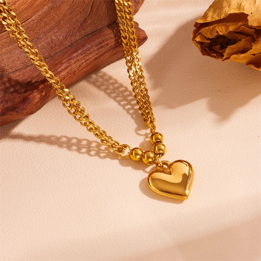 Wholesale Jewelry Sweet Simple Style Heart Shape Titanium Steel 18K Gold Plated Bracelets Necklace