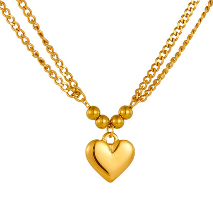 Wholesale Jewelry Sweet Simple Style Heart Shape Titanium Steel 18K Gold Plated Bracelets Necklace