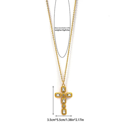 Wholesale Jewelry Sweet Simple Style Shiny Cross 304 Stainless Steel Zircon 14K Gold Plated Inlay Pendant Necklace