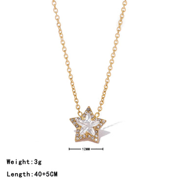 Wholesale Jewelry Sweet Simple Style Star 304 Stainless Steel Zircon White Gold Plated Gold Plated Star Inlaid Zircon Pendant Necklace