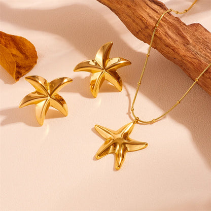 Wholesale Jewelry Sweet Simple Style Starfish Titanium Steel 18K Gold Plated Jewelry Set