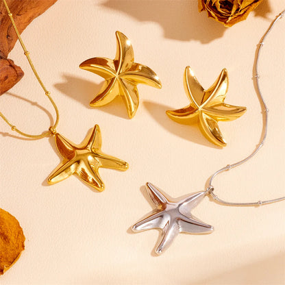 Wholesale Jewelry Sweet Simple Style Starfish Titanium Steel 18K Gold Plated Jewelry Set