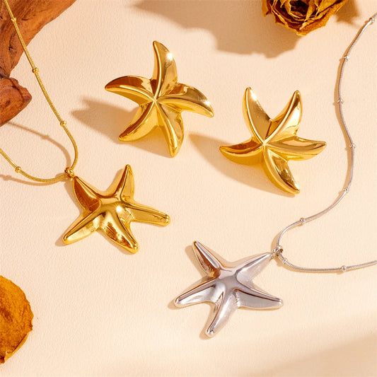 Wholesale Jewelry Sweet Simple Style Starfish Titanium Steel 18K Gold Plated Jewelry Set