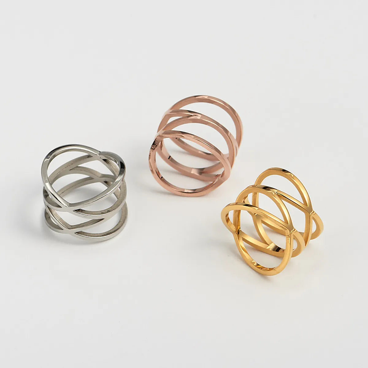 Wholesale Jewelry Sweet Solid Color Lines Titanium Steel Rose Gold Plated Plating Rings