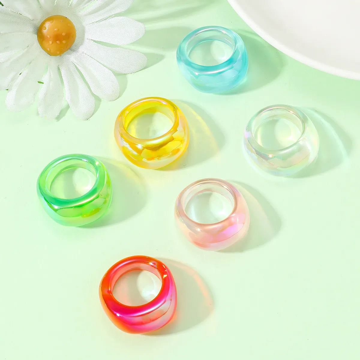 Wholesale Jewelry Sweet Solid Color Plastic Resin Rings