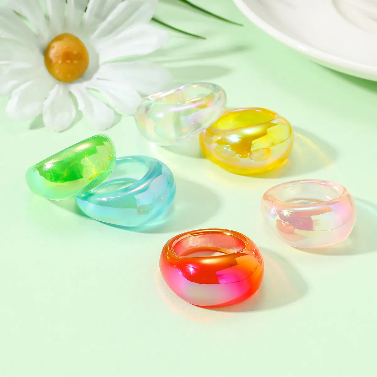 Wholesale Jewelry Sweet Solid Color Plastic Resin Rings