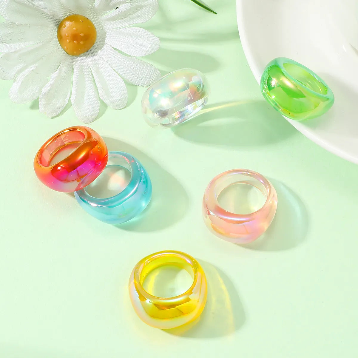 Wholesale Jewelry Sweet Solid Color Plastic Resin Rings