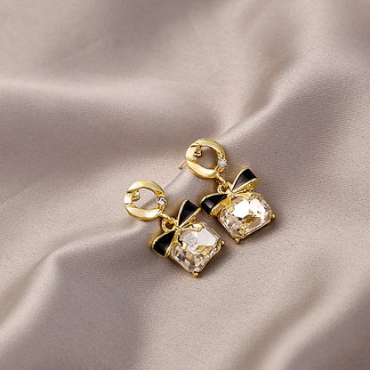 Wholesale Jewelry Sweet Square Bow Knot Alloy Rhinestones Inlay Drop Earrings