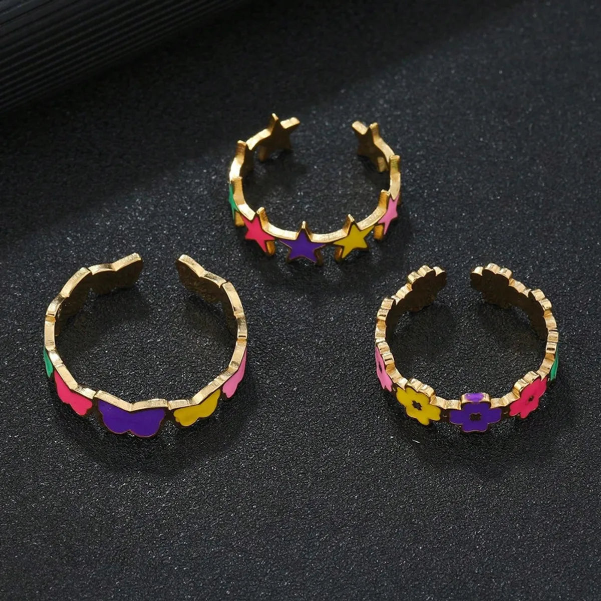 Wholesale Jewelry Sweet Star Flower Butterfly Titanium Steel Open Rings