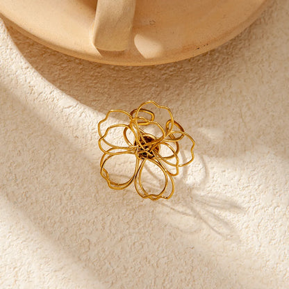 Wholesale Jewelry Sweet Streetwear Flower 304 Stainless Steel 14K Gold Plated Plating Hollow Out Open Rings